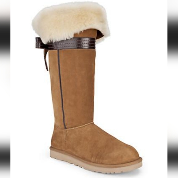 UGG Shoes - UGG Tall Chestnut Suede Boot with Shearling Cuff